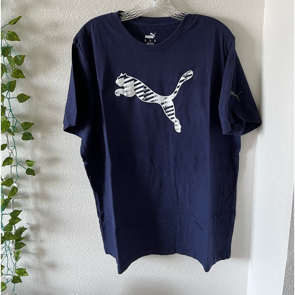 PUMA T-shirt - XL - Navy Blue - soft cotton - White distressed Puma Cat logo